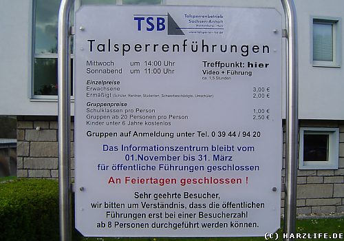 Hinweistafel Talsperrenführung in Wendefurth - Jahr 2008